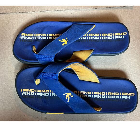 AND1 brand men's flip-flops blue gold - Picture 2 of 7